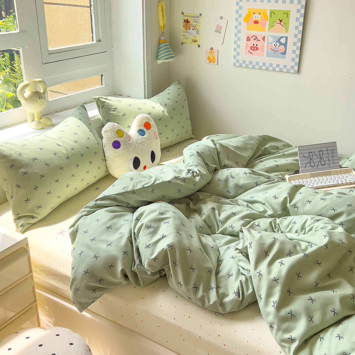 Madre y bebé clase A dormir desnudo algodón cuatro piezas cubierta sábanas de cama super suave cama dormitorio gaza tres piezas