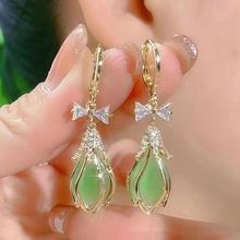 蝴蝶结绿色花朵耳扣耳环女防丢设计感网红百搭耳饰春季新款