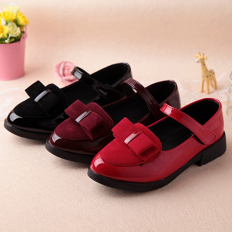 2025 Spring and Autumn New Girls' Leather Shoes for Middle and Large Children Korean Style Bow Princess Leather Shoes Solid Color Student Performance Shoes