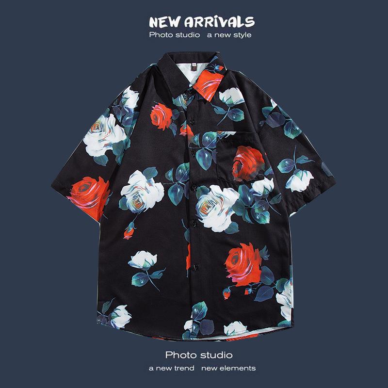 Camisas de manga corta estilo Hong Kong para hombres y mujeres, camisas florales de manga tres cuartos holgadas y delgadas de verano para playa hawaiana