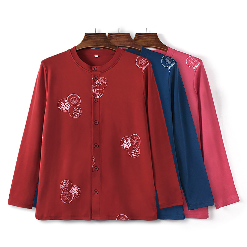 Tops for Grandma and Mom, Suitable for Spring and Autumn, Can Be Worn as Outerwear or as an Inner Layer, Cardigans, Autumn Shirts for Women, Middle-Aged and Elderly, Pure Cotton, Printed, Loose, Casual, Versatile
