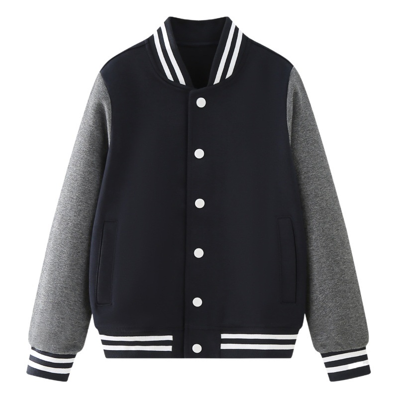 Factory wholesale primary and secondary school students autumn and winter fleece-lined purplish red navy blue baseball uniform British boys and girls sportswear school uniform