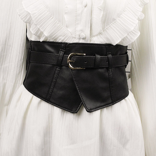 Belt for women, decorative corset with skirt, shirt, black extra wide waistband, elastic elastic, simple, versatile sweater belt