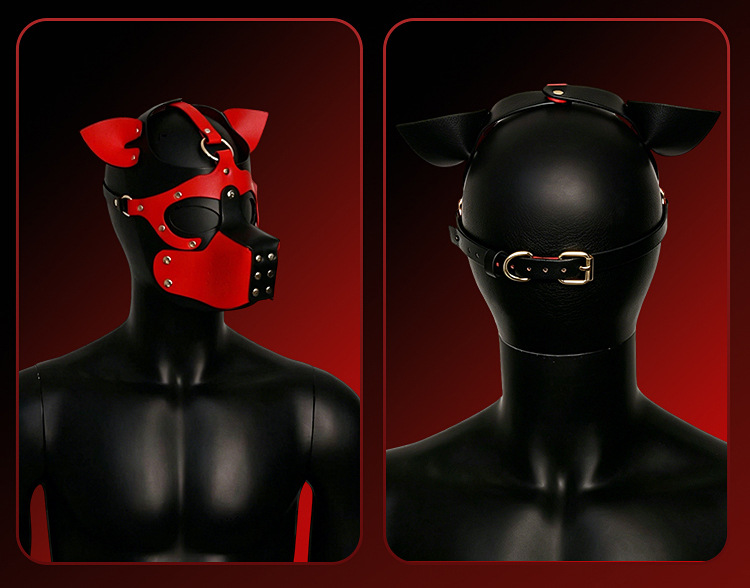 PU Leather Dog Head Mask Adult Role Play Costume with Metal Details — detail image 39
