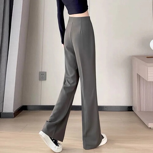 Narrow-fit wide-leg pants for women, summer 2026 new style—perfect for petite figures, with a flowing, straight-leg silhouette, loose fit, high waist, and slightly flared design—suit-style pants.
