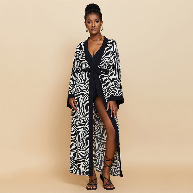 Women's Flowy Cover Up Kimono Beach Dress With Exotic Prints Lightweight Linen Feel Fabric For Pool, Vacation, Boho Outfit_ecoleips.com