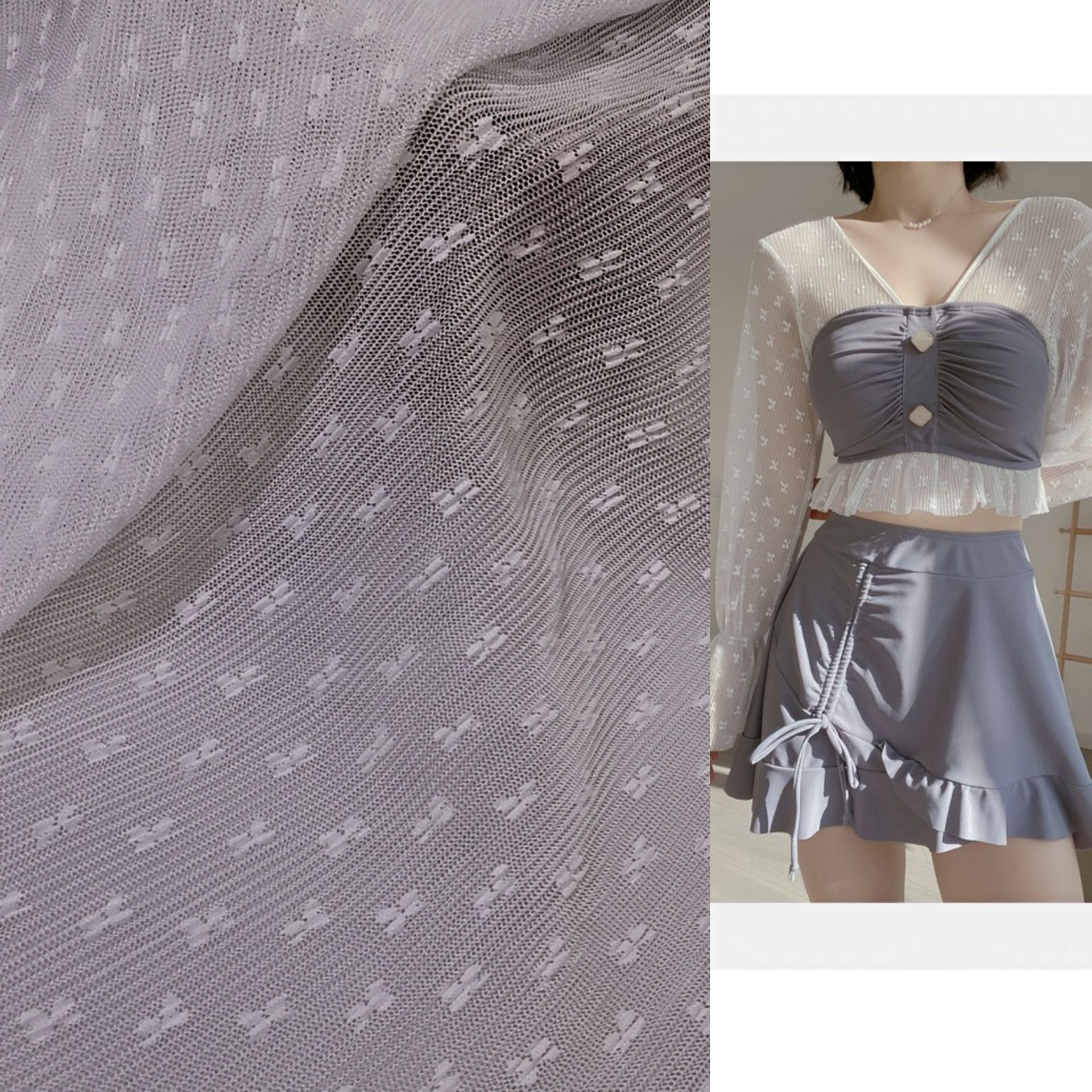 现货供应~热销款涤纶无弹三叶草提花网纱0.4公分牙签褶 时装面料