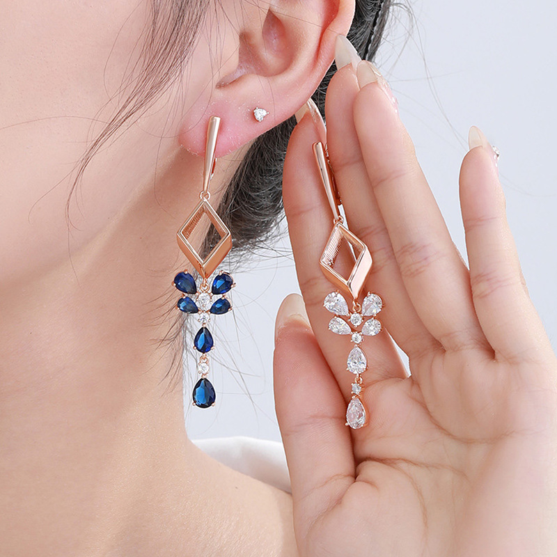 Xuping joyas gemas artificiales de color geometría larga gota de agua pendientes de alta sensación pendientes de personalidad femenina pendientes