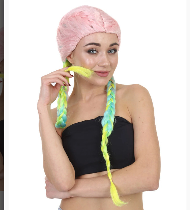 NEWLOOK Celebrity Inspiration Mujeres Boxeo Trenza Peruca Marshmallow Rainbow Celebrity Peruca Transpirable