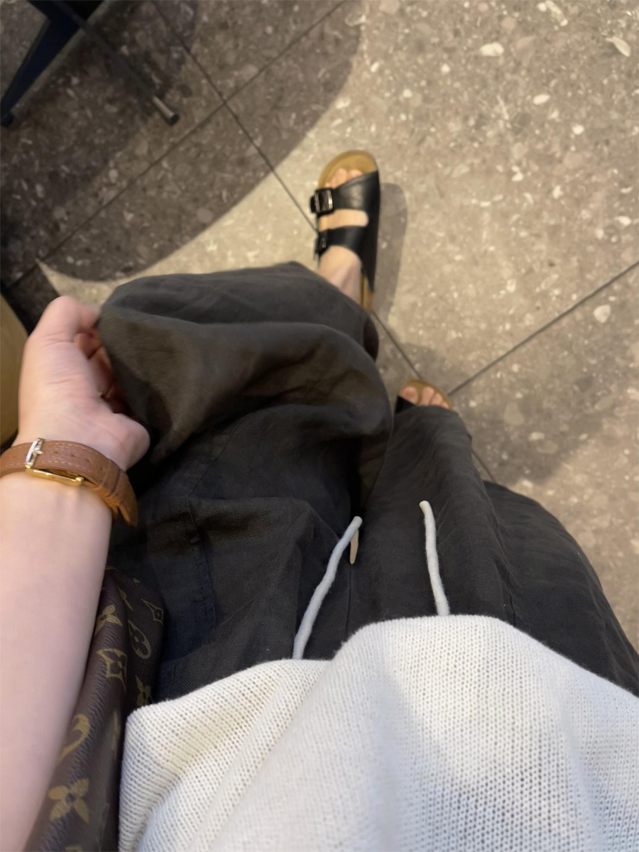 Quần culottes nữ ống rộng vải lanh cao eo dáng rộng thoải mái — màu xám