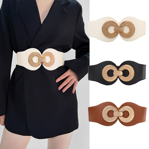 New style belt for women cross-border European and American elastic buckle waistband personalized retro pattern buckle black decorative dress
