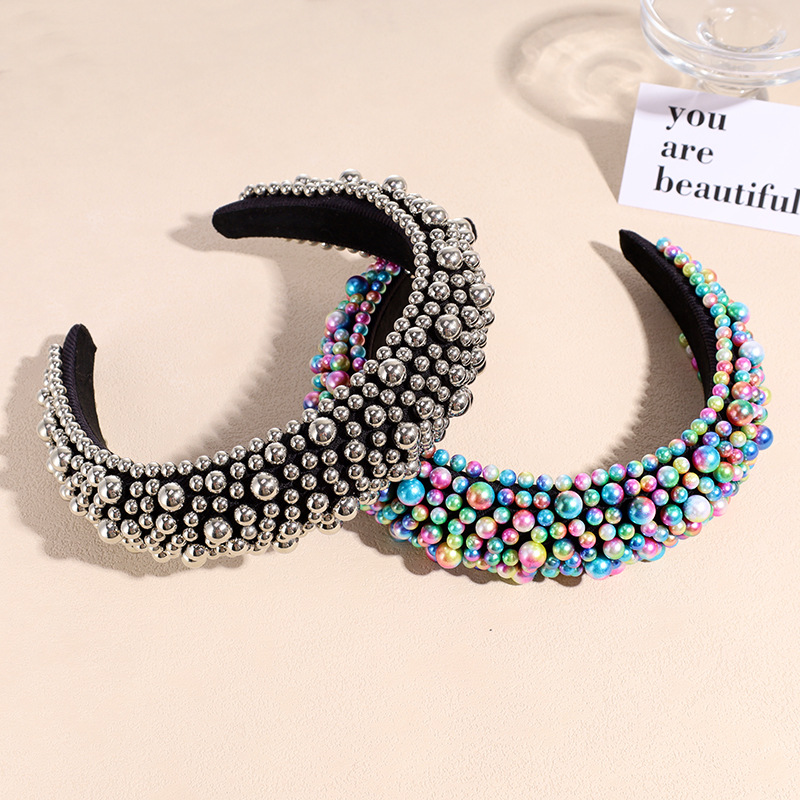 Fashion Solid Color Imitation Pearl Inlay Pearl Hair Band 1 Piece3
