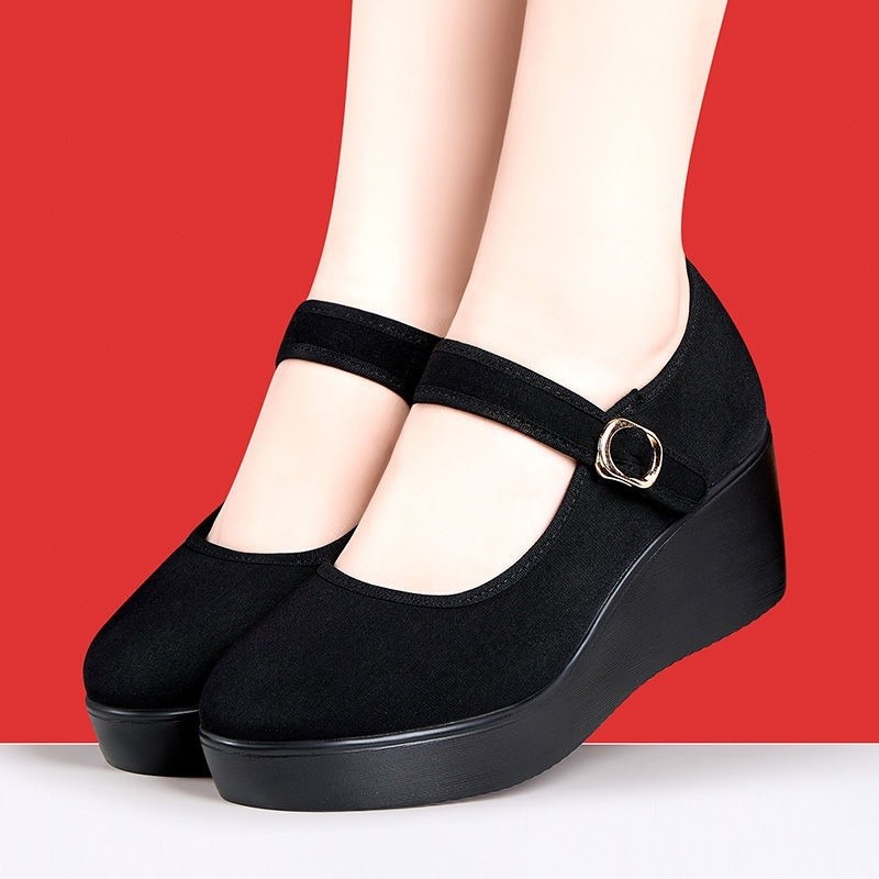 Zapatos de baile casuales de todo fósforo con plataforma de tacón de cuña zapatos de tela viejos de Beijing cómodos zapatos de madre de suela suave zapatos de trabajo planos