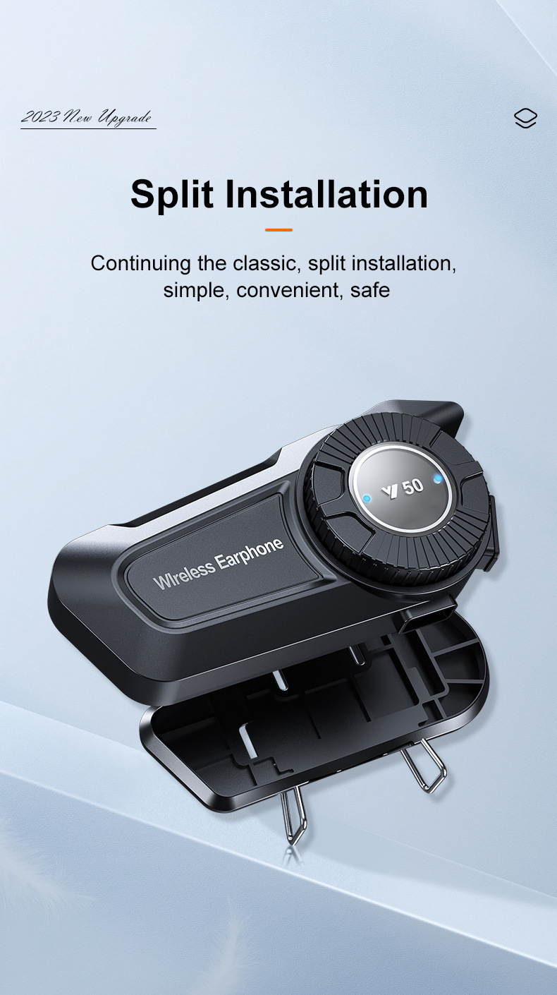Cross-Border New Y50 Helmet Bluetooth Headset 1800Mah Long-Lasting Battery Life Intelligent Noise Reduction Waterproof Motorcycle Dedicated