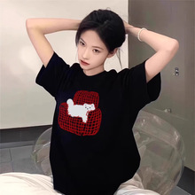 现货纯棉短袖t恤女2025新款夏季正肩设计感美式高街宽松半袖上衣