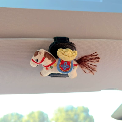 Cute Cartoon Pony Car Glasses Holder Car Sun Visor Multifunctional Card Sunglasses Holder Car Interior Accessories (Car Glasses Clip/Bill Clip) - yuanbao-pony-black-glasses-clip
