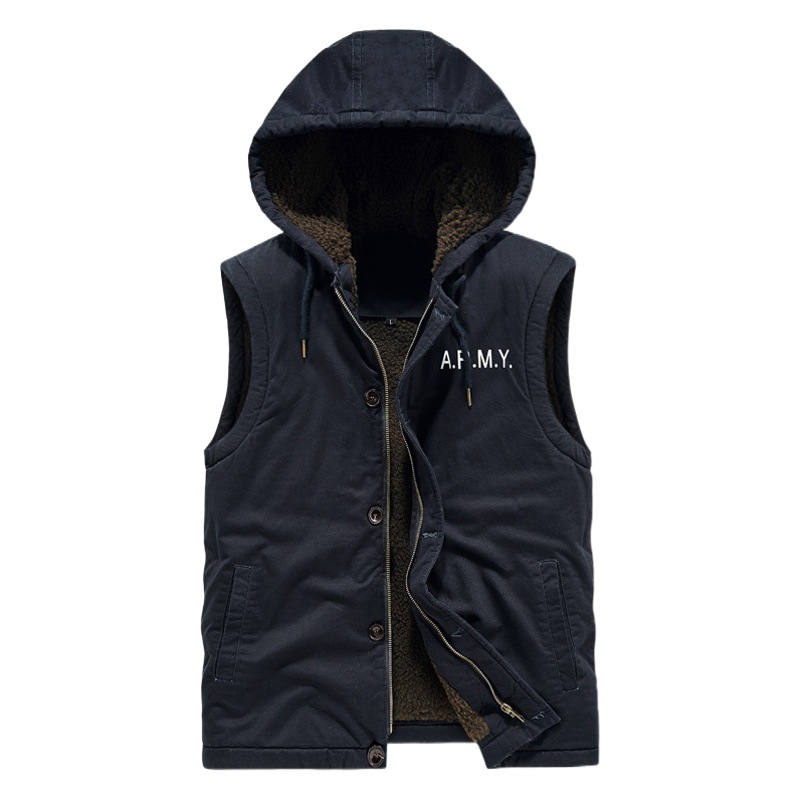 冬の綿の服の男性は厚い帽子の羊の小毛のベストのオーバーのアメリカの工装の綿の服の男性の海軍のn 1甲板の服を着ます。