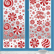 新款圣诞节装饰品红色糖果圣诞派对玻璃窗气氛窗贴静电贴pvc