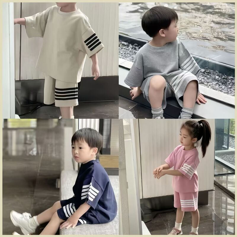 Boys and Girls Baby Sports Suit 2025 Spring New Casual Street Short-Sleeved Shorts Boys Handsome Two-Piece Set
