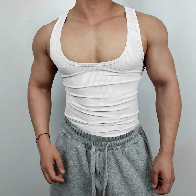 European and American Men's Sports Vests That Expose Chest Muscles, Low-Cut, Sexy Muscle Training, Cycling, Running Sweatshirts, Men's Trendy Summer Sleeveless Shirts