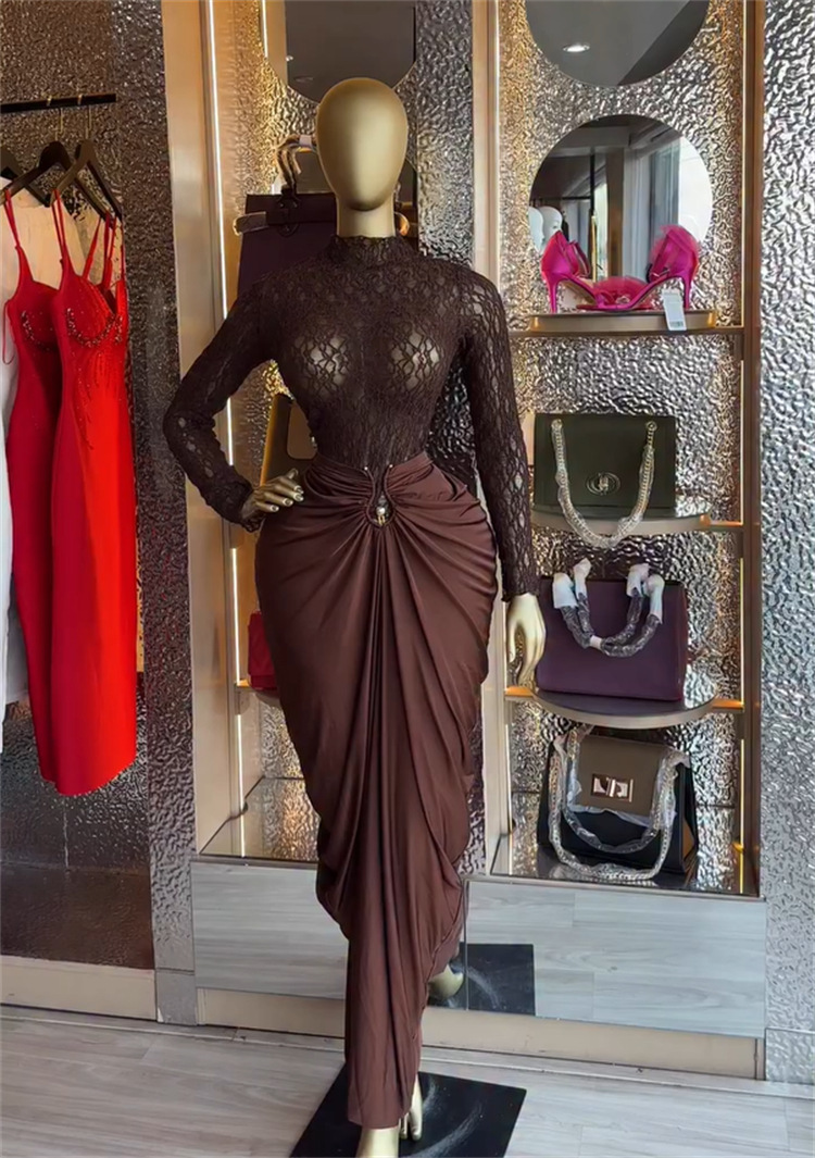 Women's Long-sleeve Lace Blouse And High-waist Pencil Skirt Set_voghion.com
