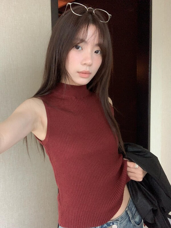 KITTIN 秋季韩系经典复古基础款百搭弹力半高领无袖针织衫女Y1727|undefined