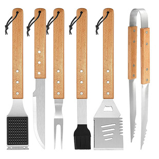 BBQ6 Piece Set Stainless Steel Wooden Handle Baking Tool Outdoor Household BBQ Combination Set Tool Baking Tool
