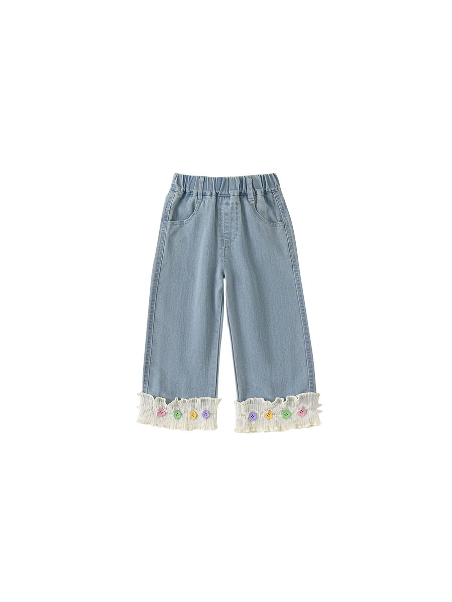 Youbao ropa para niños niñas jeans con costuras de encaje coreano pantalones de pierna recta para niños pantalones de princesa dulce para niñas