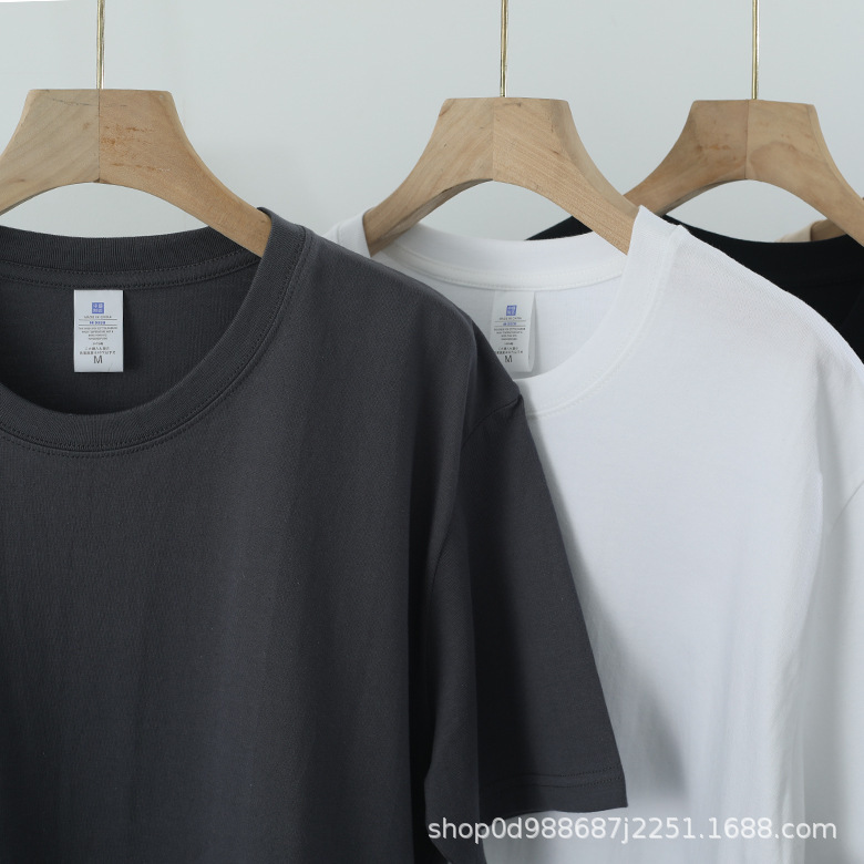 重ポンド280g新疆長毛綿重ポンド純綿tシャツ純色落肩半袖tシャツ夏底丸襟シャツ|undefined