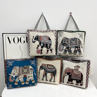 Cross-border Thai Tote Bag Embroidered Elephant Fashion Shoulder Women's Bag New Women's Portable Canvas Large Capacity Tote Bag