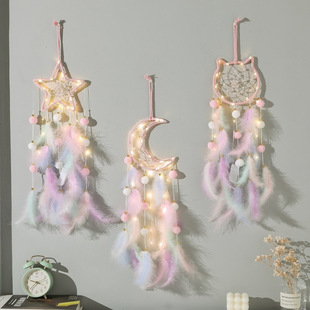 Girly Heart Dream Catcher Hanging Wind Chime Handmade DIY Finished Feather Woven Pendant Cute Kidsren's Room Decoration