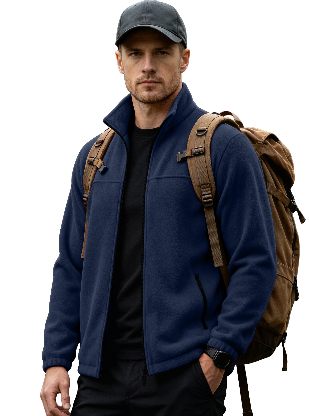 Chaqueta de Vellón Polar para Hombre de Poliéster Térmica y Cortavientos para Uso Casual y Exterior