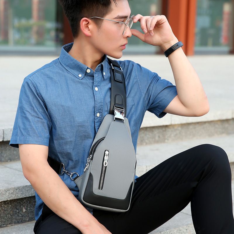 Bolsa de pecho de tela Oxford transfronteriza Bolsa de mensajero de negocios de estilo coreano para hombres Bolsa de hombro de bloqueo resistente al desgaste resistente a los arañazos Mochila pequeña USB