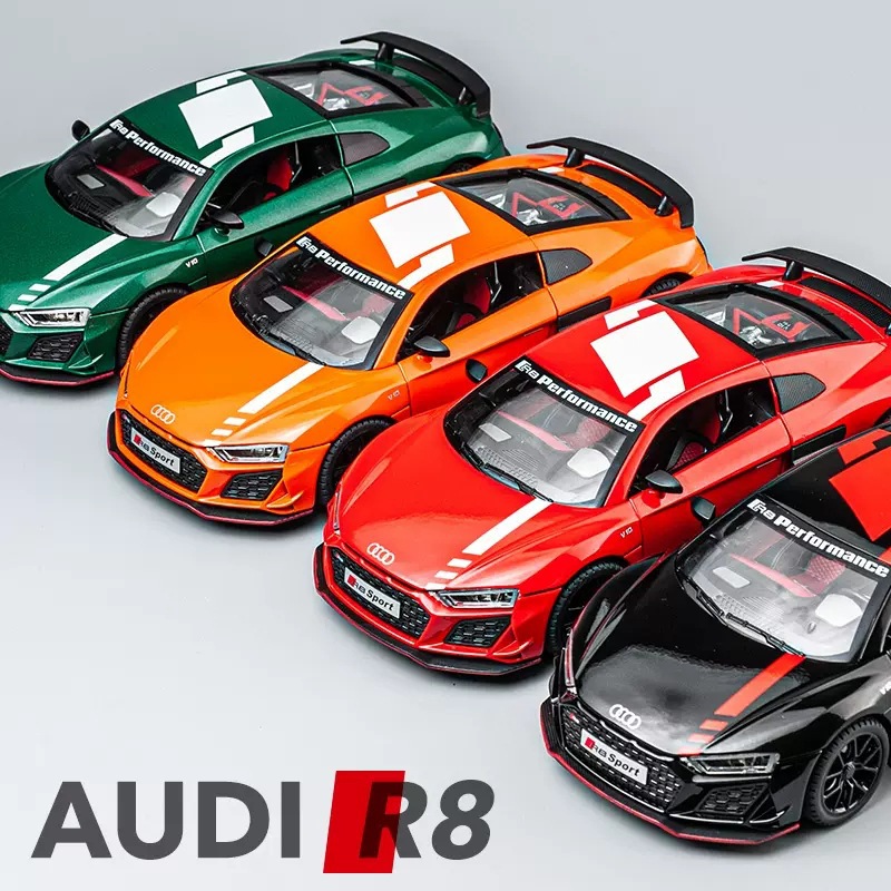 Jianyuan aleación modelo de coche 1:24 Audi R8 versión de pista coche deportivo con sonido y luz Tire hacia atrás coche de juguete modelo de música Decoración