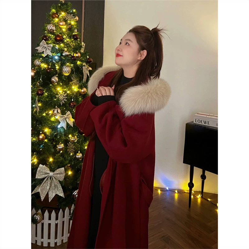 YT273438 высококачественное супер хорошее красное двустороннее кашемировое шерстяное пальто для женщин осень и зима Новый год