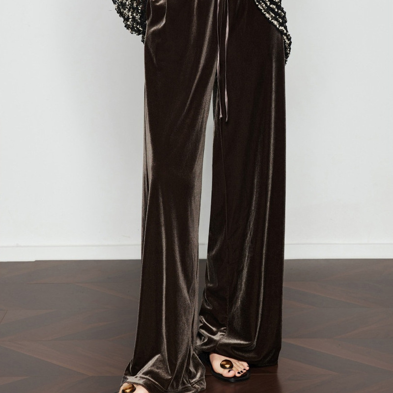 [Wave Velvet 2.0] Velvet Wide Leg Pants Brown 25 Autumn Elastic Drawstring Casual Pants
