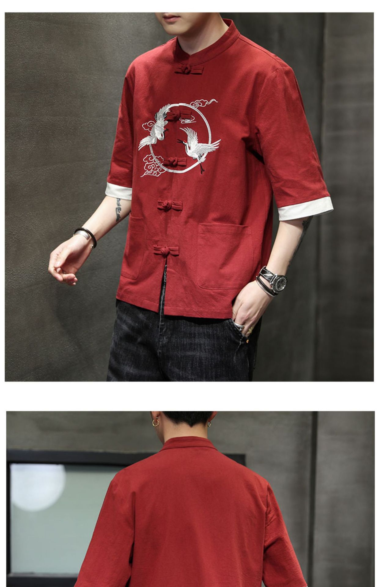2024 Summer Chinese cotton linen short sleeved men's Tang embroidery Han style loose China-Chic shirt men_autovado.com