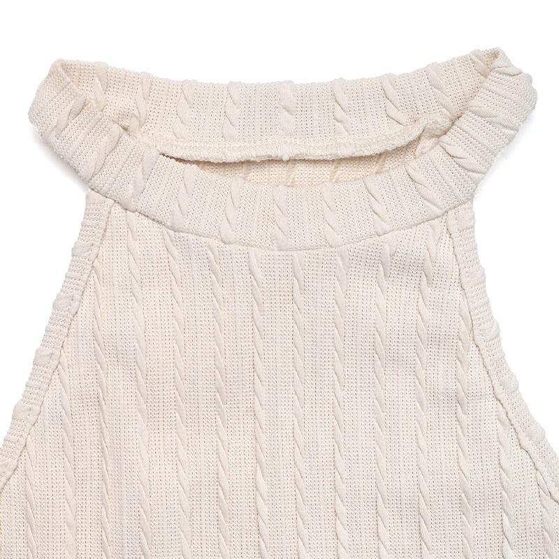 K New Solid Color Vacation Ethnic Style Su Hanging Neck Knitted Vest For Women_voghion.com