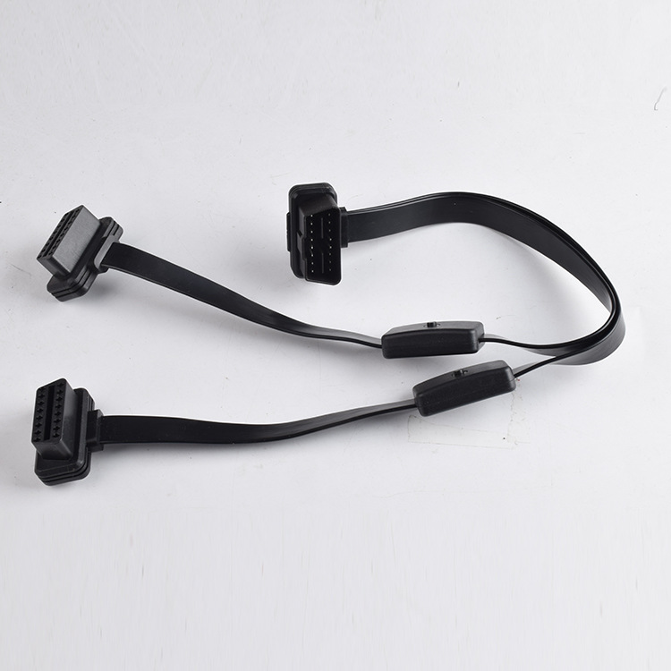 OBD2一分二满芯延长线带开关 16针16芯全部通电带独立开关