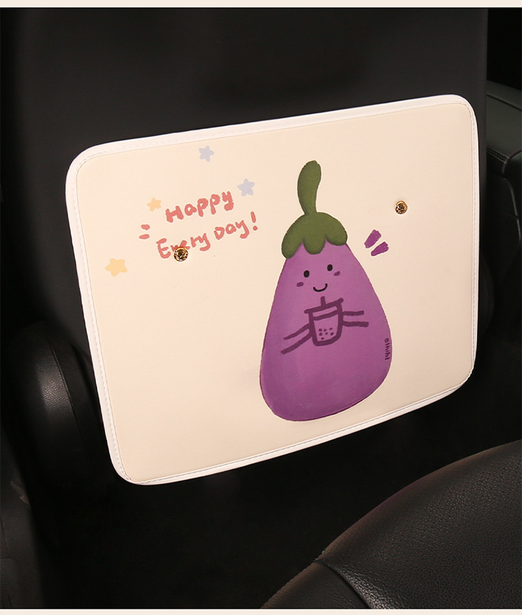 Cartoon Eggplant Leather Printed Car Anti-Kick Pad Car Seat Back Anti-Dirty Protective Pad Car Rear Seat Anti-Kick Pad for Women