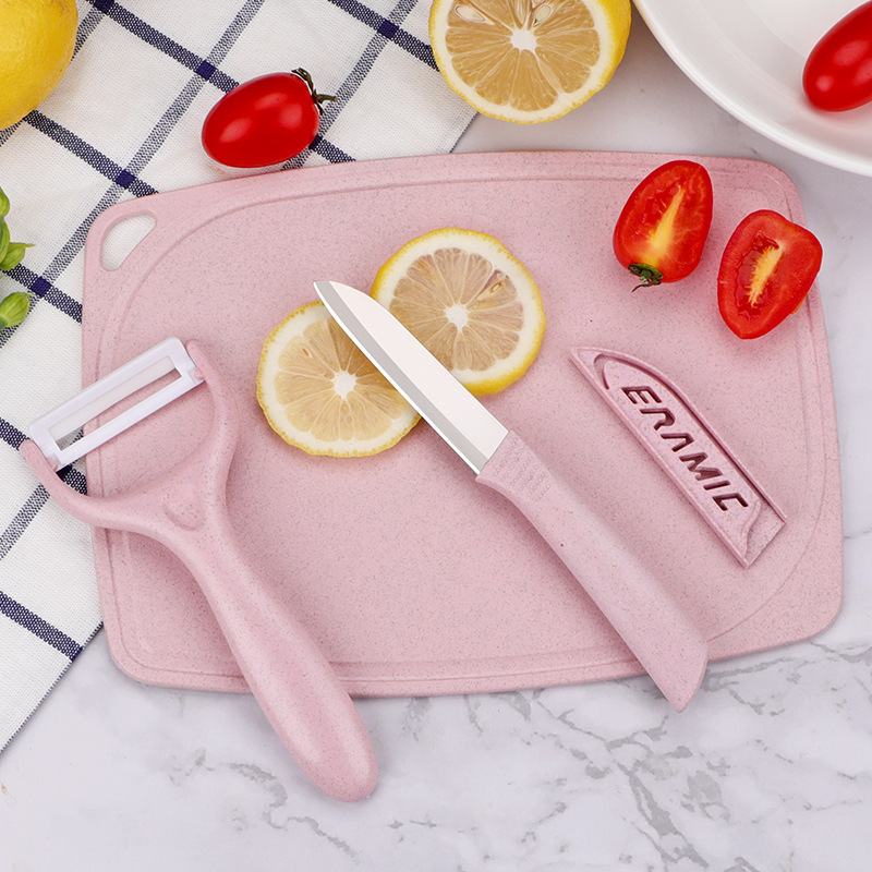 Cuchillo de frutas de acero inoxidable conjunto de cuchillo de planador de melón doméstico dormitorio para estudiantes lindo cuchillo de pelado portátil conjunto de tres piezas