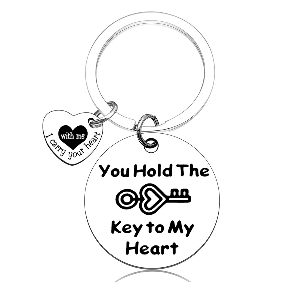 跨境不锈钢钥匙扣圆牌激光刻字女士感恩教师礼物情人节圣诞伴手礼