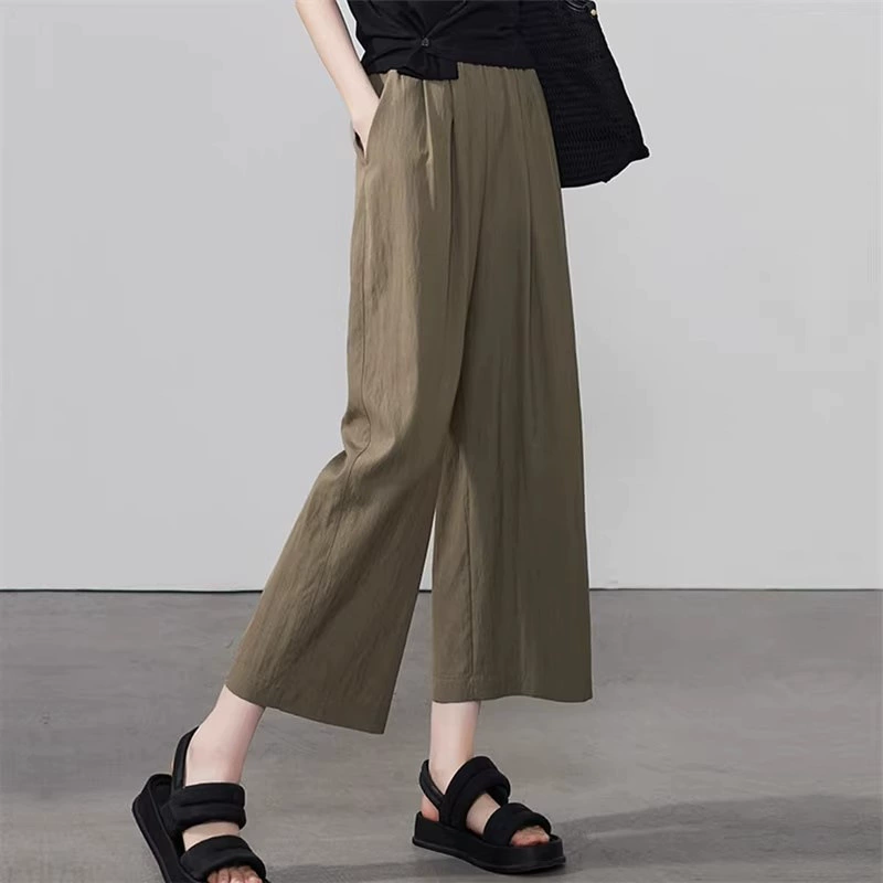 Быстросохнущие широкие брюки из искусственного ледяного шелка для женщин, летние новые большие размеры, новые повседневные брюки Yamamoto с высокой талией, прямые брюки три четверти