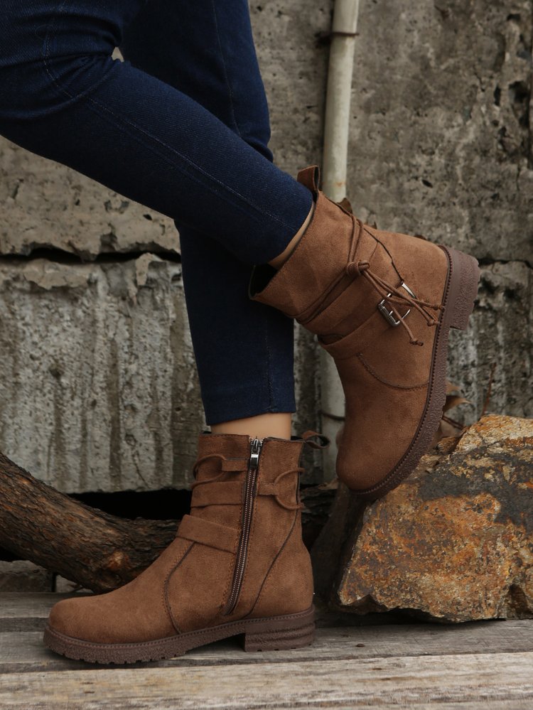 Large size short boots women dress boots autumn and winter new round head retro explosive cotton boots women_voghion.com