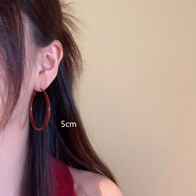 Retro Hong Kong style Ankora red earrings autumn and winter flat ring earrings women's high-end earrings feminine earrings earrings