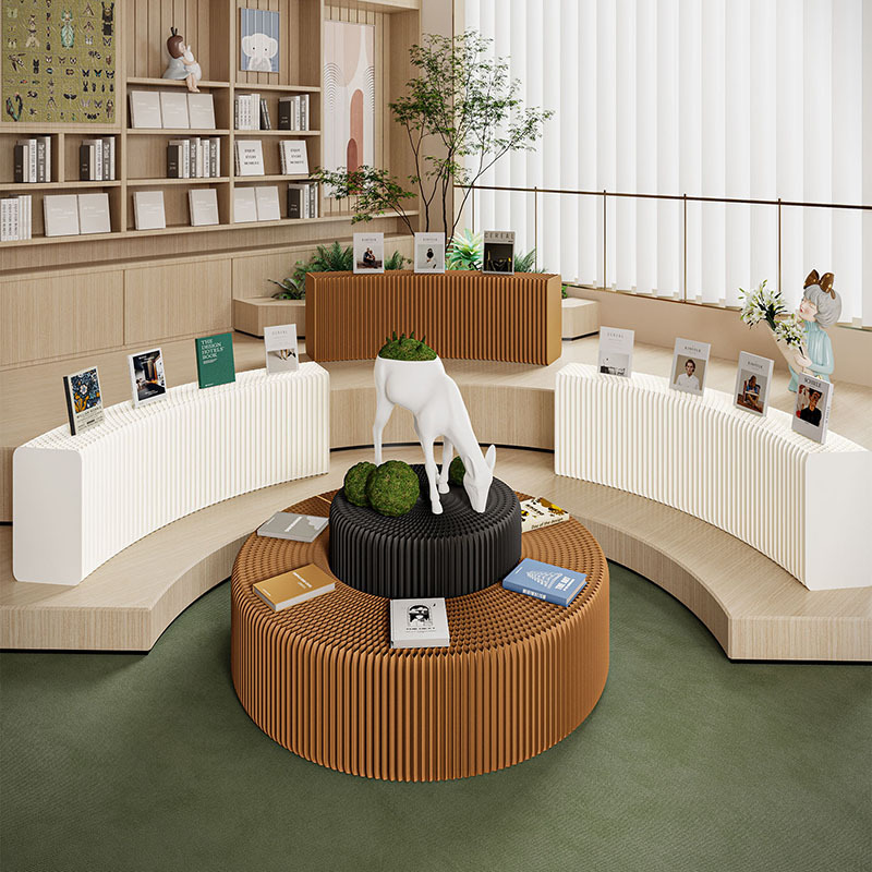 伸缩折叠纸展示架多功能长条展台中岛展会商场陈列移动多层展示台