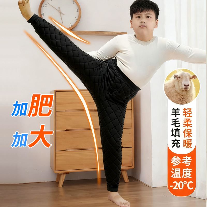 儿童胖童加肥棉裤男童加肥加大码毛裤德绒中大童内穿棉裤加厚抗寒