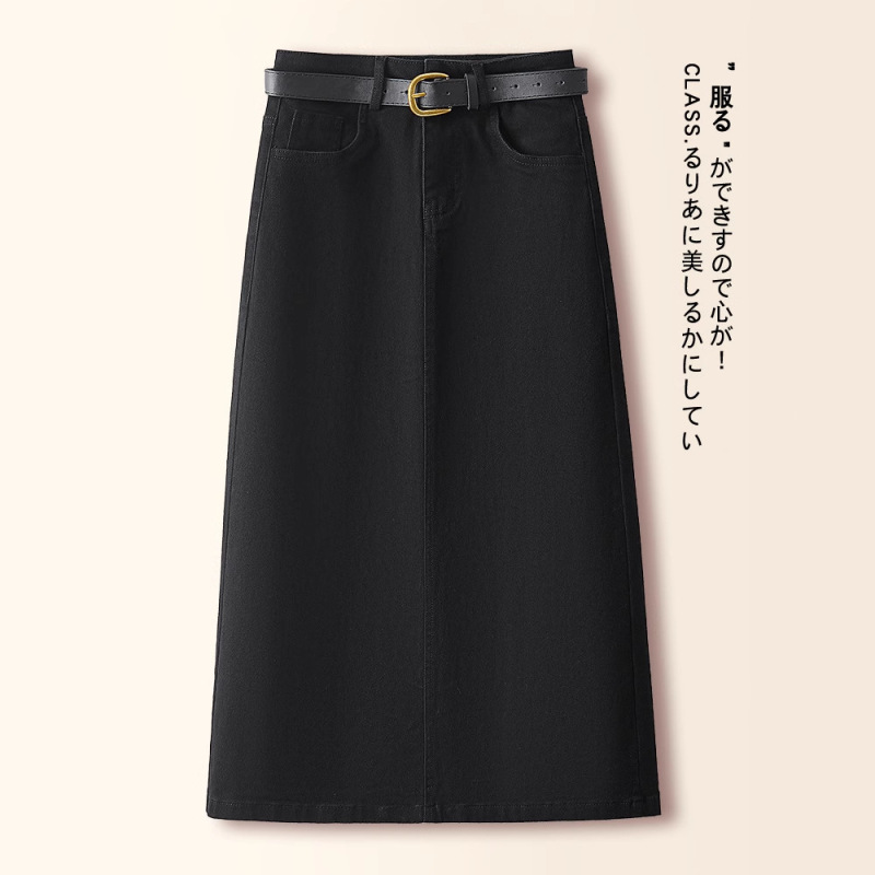 高腰牛仔半身裙女春秋季2025新款咖色a字直筒裙复古开叉包臀裙子|undefined