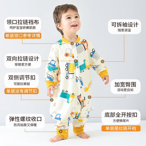 Baby sleeping bag spring and autumn double-layer pure cotton baby sleeping bag autumn and winter children leg opening air-conditioned room anti-kicking cover all seasons universal