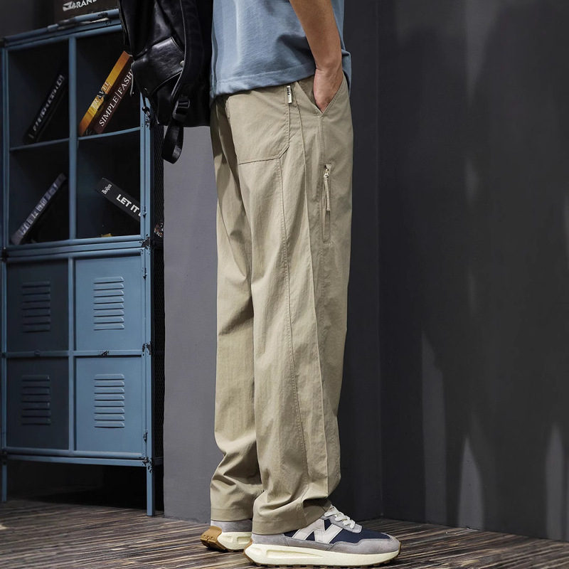 Summer 2025 New Style Spliced ​​Workwear Casual Pants for Men Outdoor Quick-Drying Sports Pants Straight Loose Wide-Leg Pants